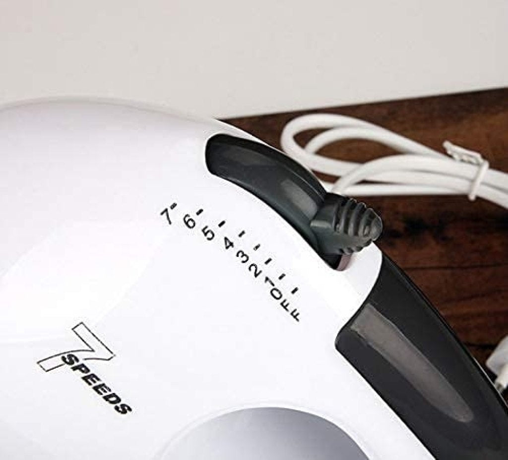 260W Electric Hand Mixer Beater & Blender | 7-Speed Control Kitchen Whisk with Chrome Beaters & Dough Hooks | Lightweight ABS Body | Multipurpose Hand Blender (White)