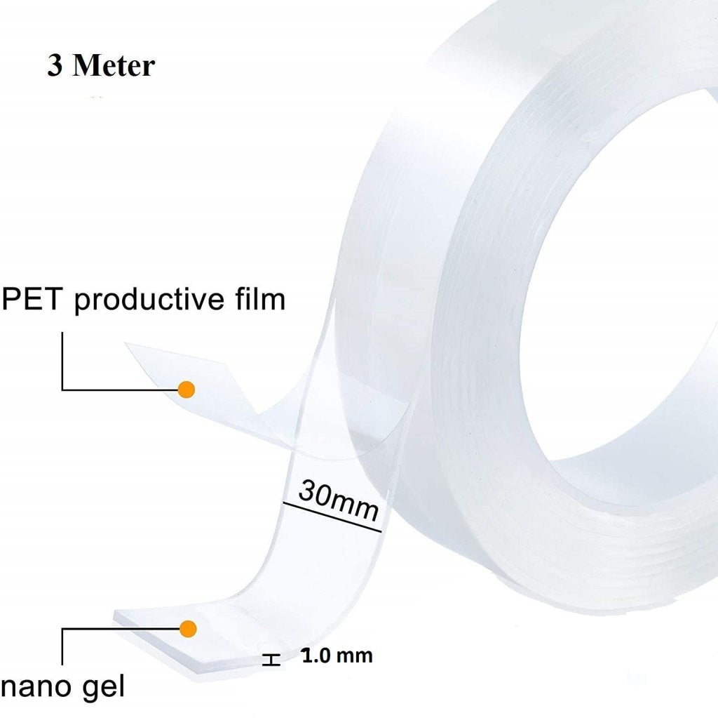 3 Meter Double Sided Tape – Adhesive Silicone Tape, Heavy Duty, Heat Resistant, Multi-Functional, Removable, Washable, Reusable Anti-Slip Gel Nano Grip Tape