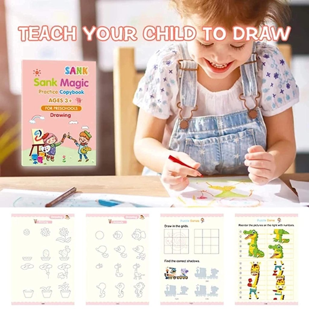 4 Pcs Magic Practice Copybook & 10 Refills for Kids Handwriting | English Reusable Magical Tracing Book | Letter Writing Set