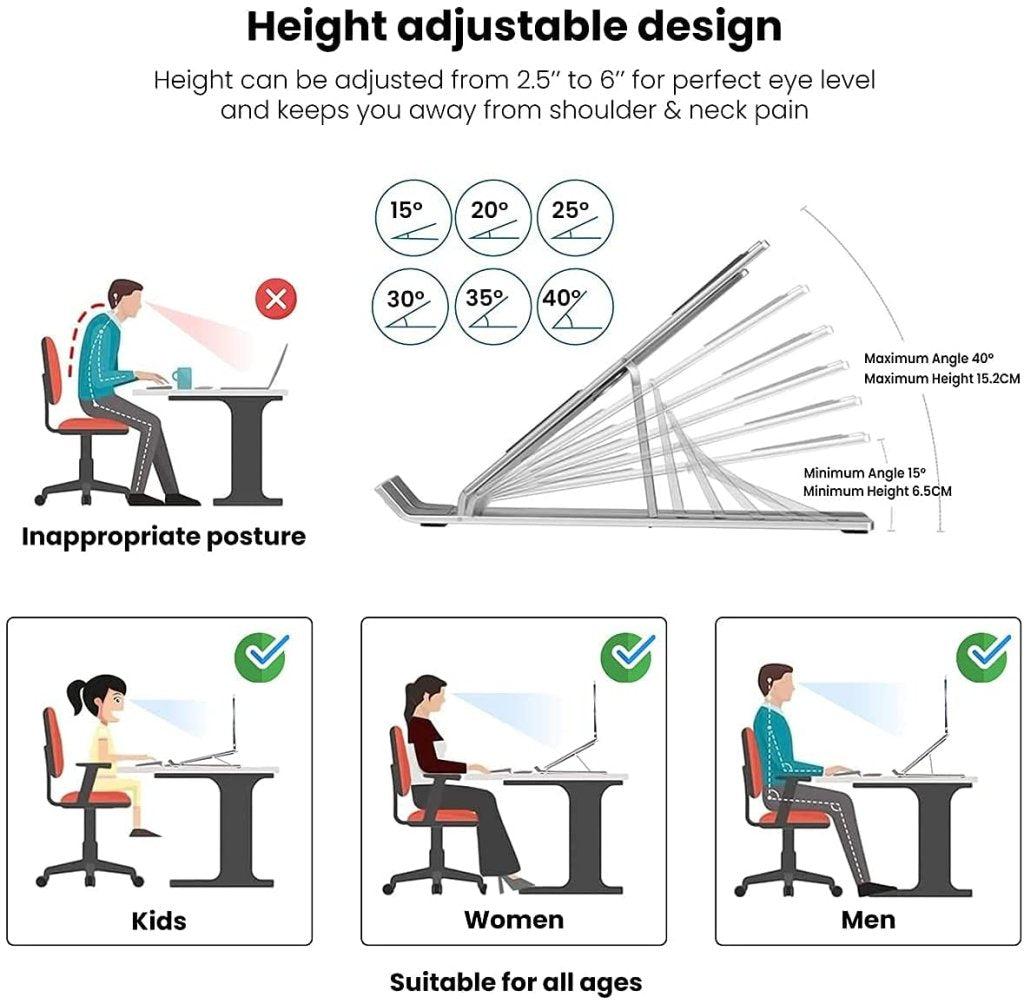 Adjustable Laptop Stand, Aluminum Portable Laptop Holder Desk for Cooling, 6-Levels Adjustable Notebook/Laptop Riser Mount, Ventilated Computer Stand