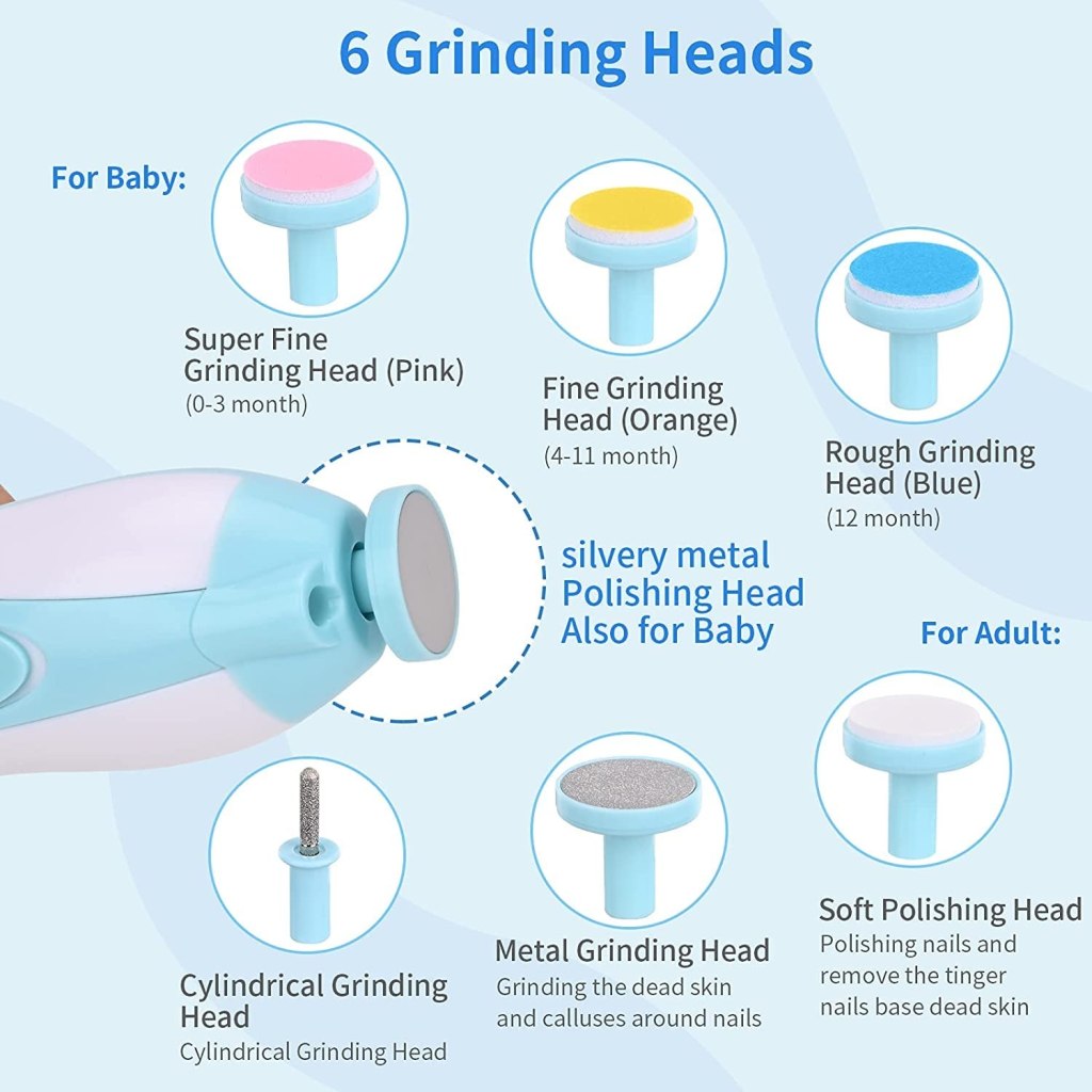 🍼 Baby Nail File Electric Trimmer Kit with Light | 5 Grinding Heads | 4-Speed Control | For Newborns, Kids & Adults
