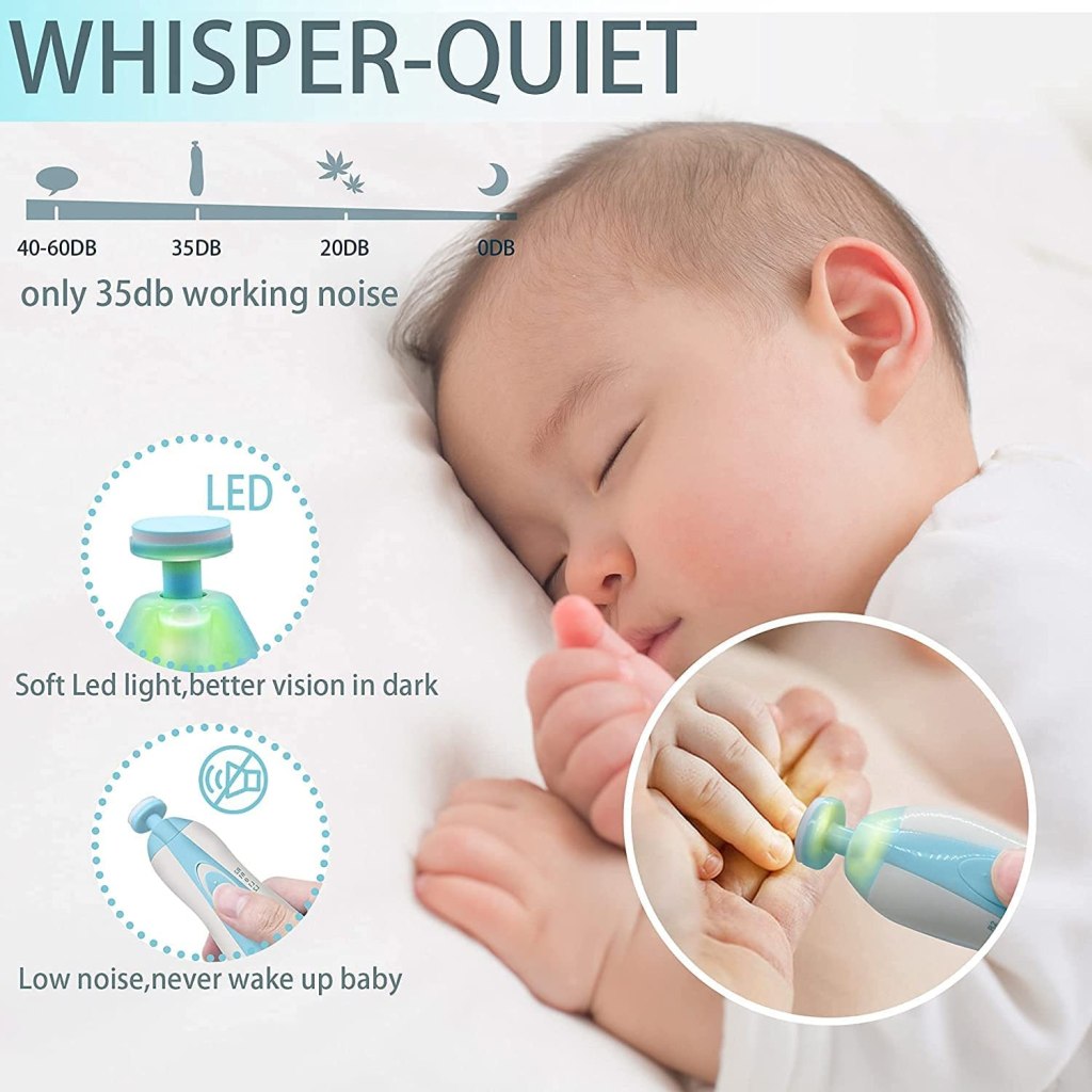 🍼 Baby Nail File Electric Trimmer Kit with Light | 5 Grinding Heads | 4-Speed Control | For Newborns, Kids & Adults
