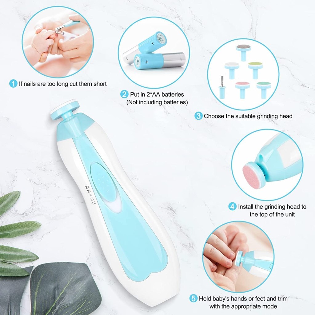 🍼 Baby Nail File Electric Trimmer Kit with Light | 5 Grinding Heads | 4-Speed Control | For Newborns, Kids & Adults