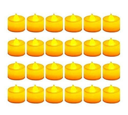 Battery Operated LED Diya Candle Lights | Flickering Flameless Tea Lights for Diwali & Home Decoration | Warm Yellow (Pack of 24 Pcs)