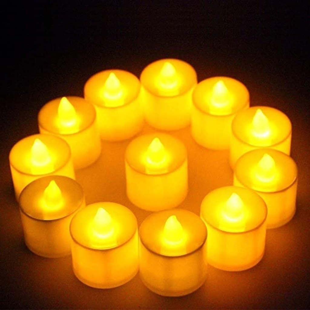Battery Operated LED Diya Candle Lights | Flickering Flameless Tea Lights for Diwali & Home Decoration | Warm Yellow (Pack of 24 Pcs)