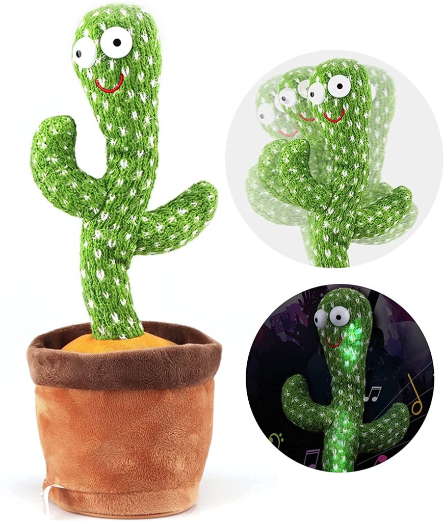 Electronic Dancing Cactus Toy | Singing, Talking, Recording, Glowing Plush Toy with USB Charging | Repeats Words & Dances for Kids, Babies, Fun Gifts (Green, Chargeable)