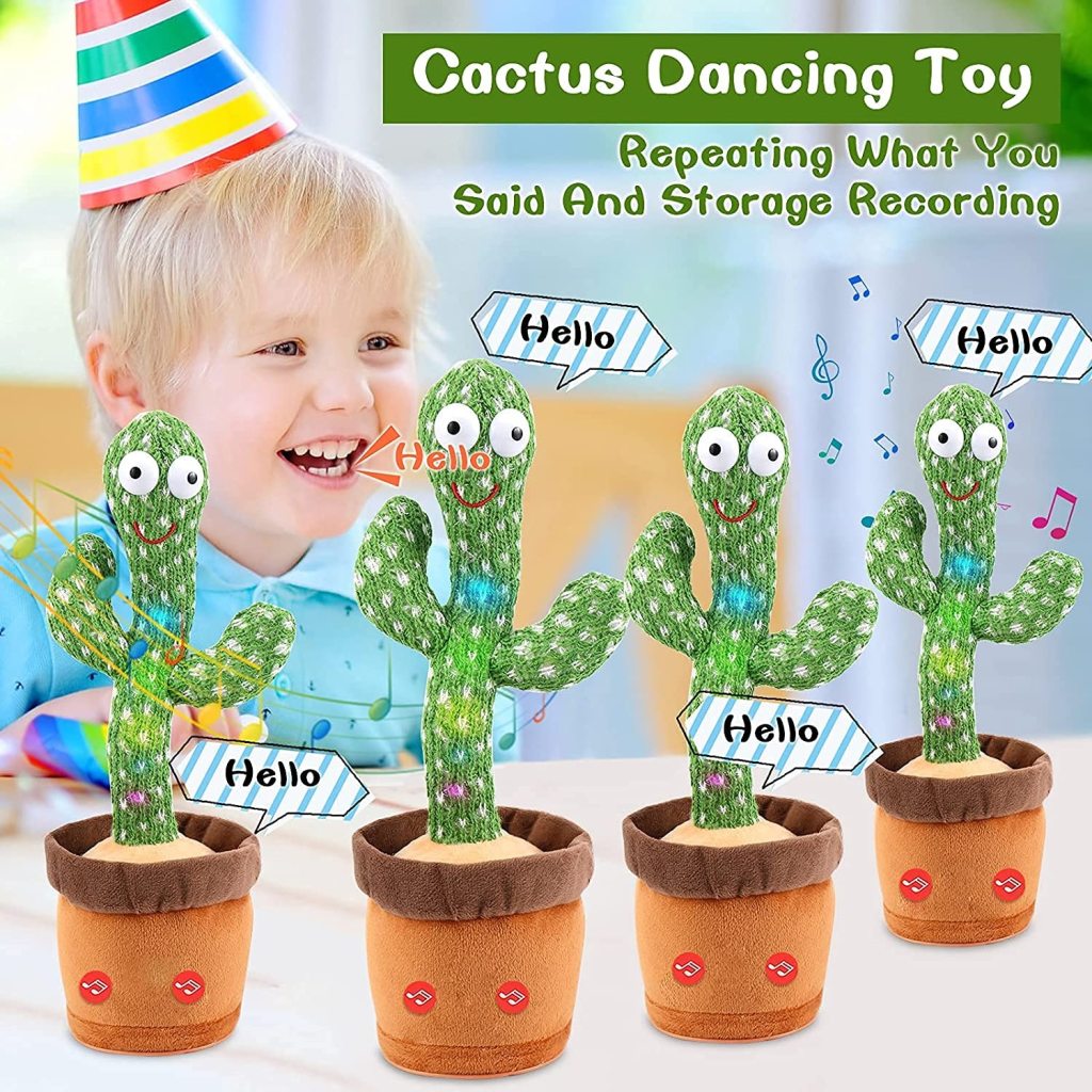 Electronic Dancing Cactus Toy | Singing, Talking, Recording, Glowing Plush Toy with USB Charging | Repeats Words & Dances for Kids, Babies, Fun Gifts (Green, Chargeable)