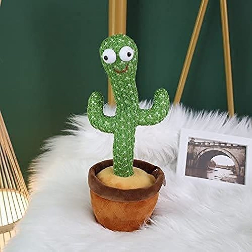Electronic Dancing Cactus Toy | Singing, Talking, Recording, Glowing Plush Toy with USB Charging | Repeats Words & Dances for Kids, Babies, Fun Gifts (Green, Chargeable)