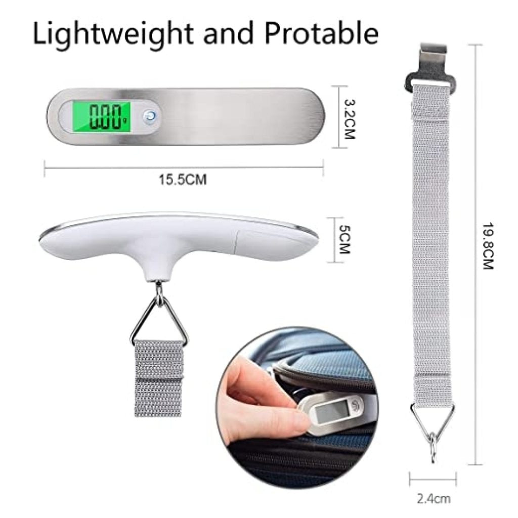 Digital Luggage Weighing Scale | 50kg Portable Electronic Hook Scale with Backlit LCD | Travel Suitcase Weight Checker for Flights, Home, Fishing, Backpacking (Grey, Steel)