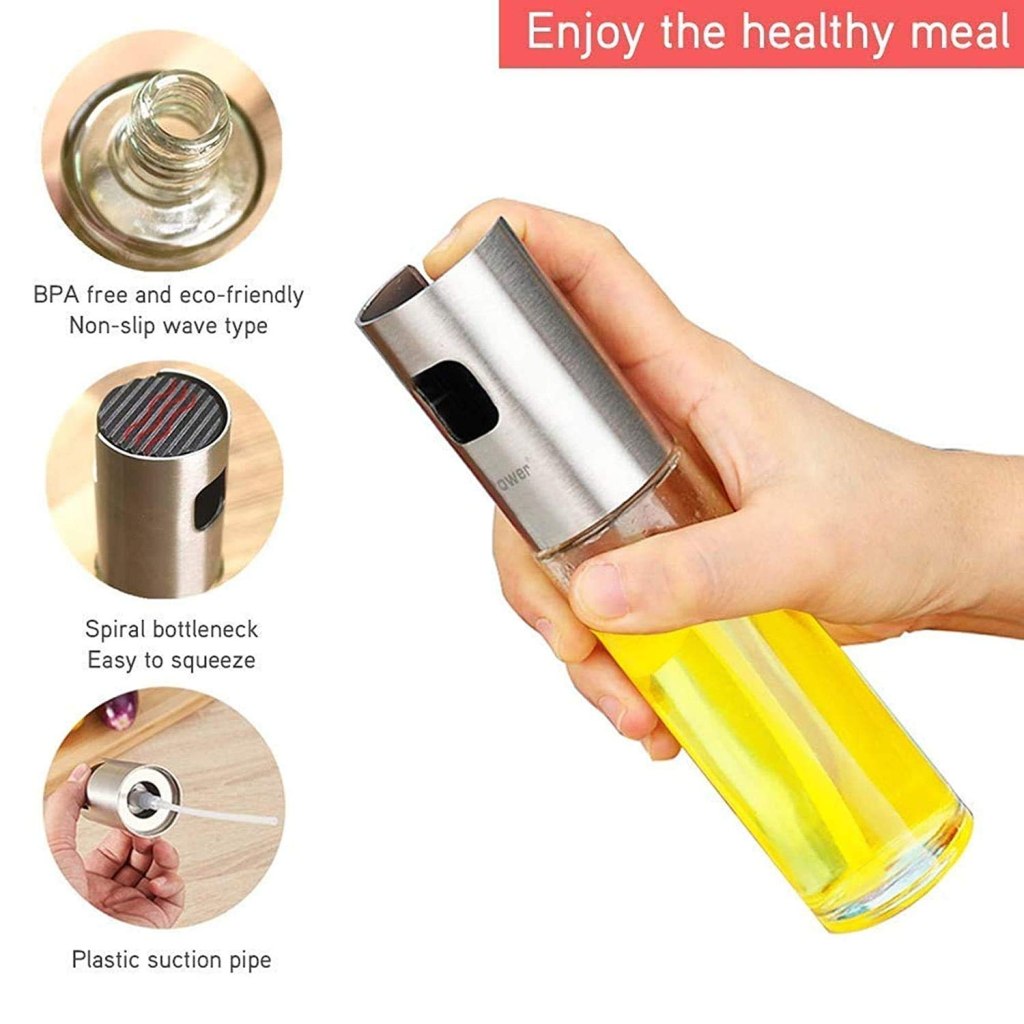 Oil Spray Bottle for Cooking – Refillable Stainless Steel Oil Dispenser with Mini Funnel, Glass Vinegar Spray Bottle for BBQ, Salad, Baking, Grilling, Roasting, Frying