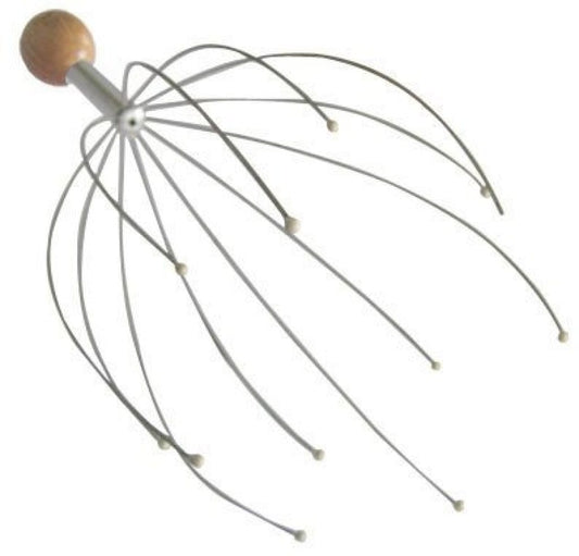 Head Scalp Massager | 12 Fingers Wire Head Scratcher | Wooden Handle Relaxing Massager Tool for Pain Relief, Stress Relief, and Hair Growth