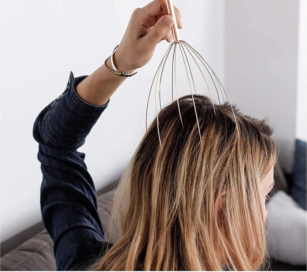 Head Scalp Massager | 12 Fingers Wire Head Scratcher | Wooden Handle Relaxing Massager Tool for Pain Relief, Stress Relief, and Hair Growth