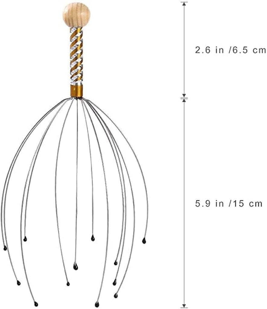 Head Scalp Massager | 12 Fingers Wire Head Scratcher | Wooden Handle Relaxing Massager Tool for Pain Relief, Stress Relief, and Hair Growth