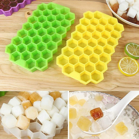 Silicone Honeycomb Ice Cube Tray – Pack of 3 | 37 Cavity Flexible Mould | Chocolate & Cake Maker | Reusable, Freezer Safe, BPA-Free (Multi-Color Combo)