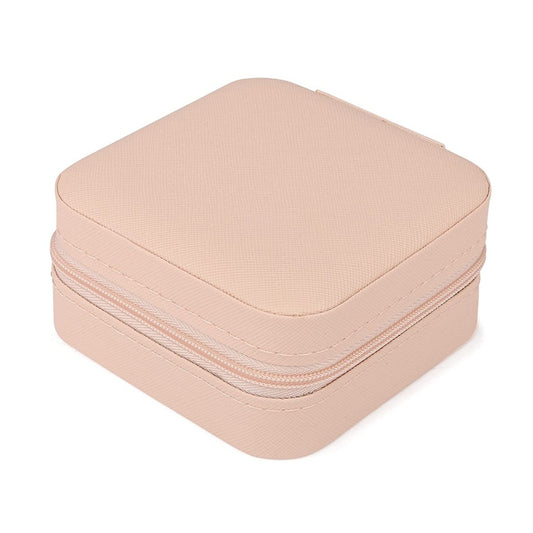 Jewellery Organizer Mini PU Leather Zipper Portable Storage Box Case with Dividers | Travel Jewelry Container for Rings, Earrings, Necklaces, Bracelets & Pendants | Light Pink, Square