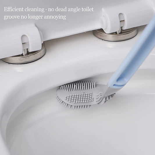 Long Handle Toilet Brush Golf Brush Head Toilet Cleaner Brush 360° Flexible Deep Cleaning Silicone Toilet Bowl Brush Wall Mounted Without Drilling Quick Drying with Wall Hooks Sticky Hooks
