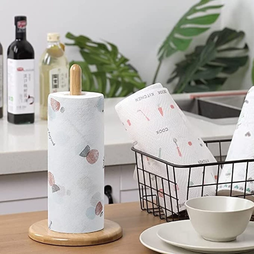Non-Woven Reusable and Washable Kitchen Tissue Roll | Oil Absorbing Paper Towel | Printed Dish Cloth Cleaning Wipe Roll | Non-Stick & Eco-Friendly
