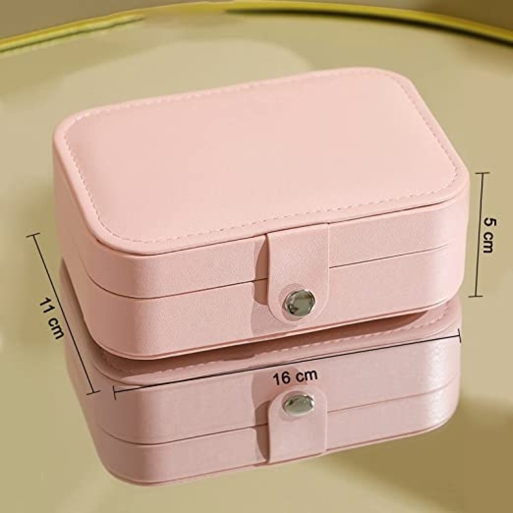 PU Leather Big Jewelry Box Organizer for Women | Magnetic Buckle Storage Case with Dividers | Ring, Earring, Necklace Holder | Travel Cosmetic Vanity Box (Pink)