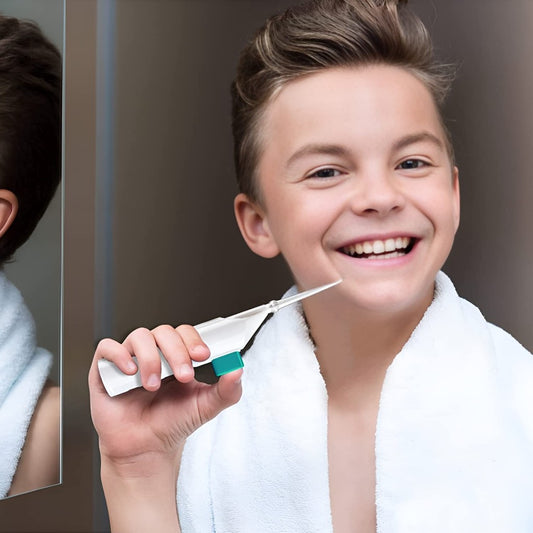 Portable Dental Water Flosser – Cordless Air Pressure Oral Irrigator for Teeth Cleaning | Manual Water Jet Tooth Cleaner for Travel & Daily Dental Care (White)