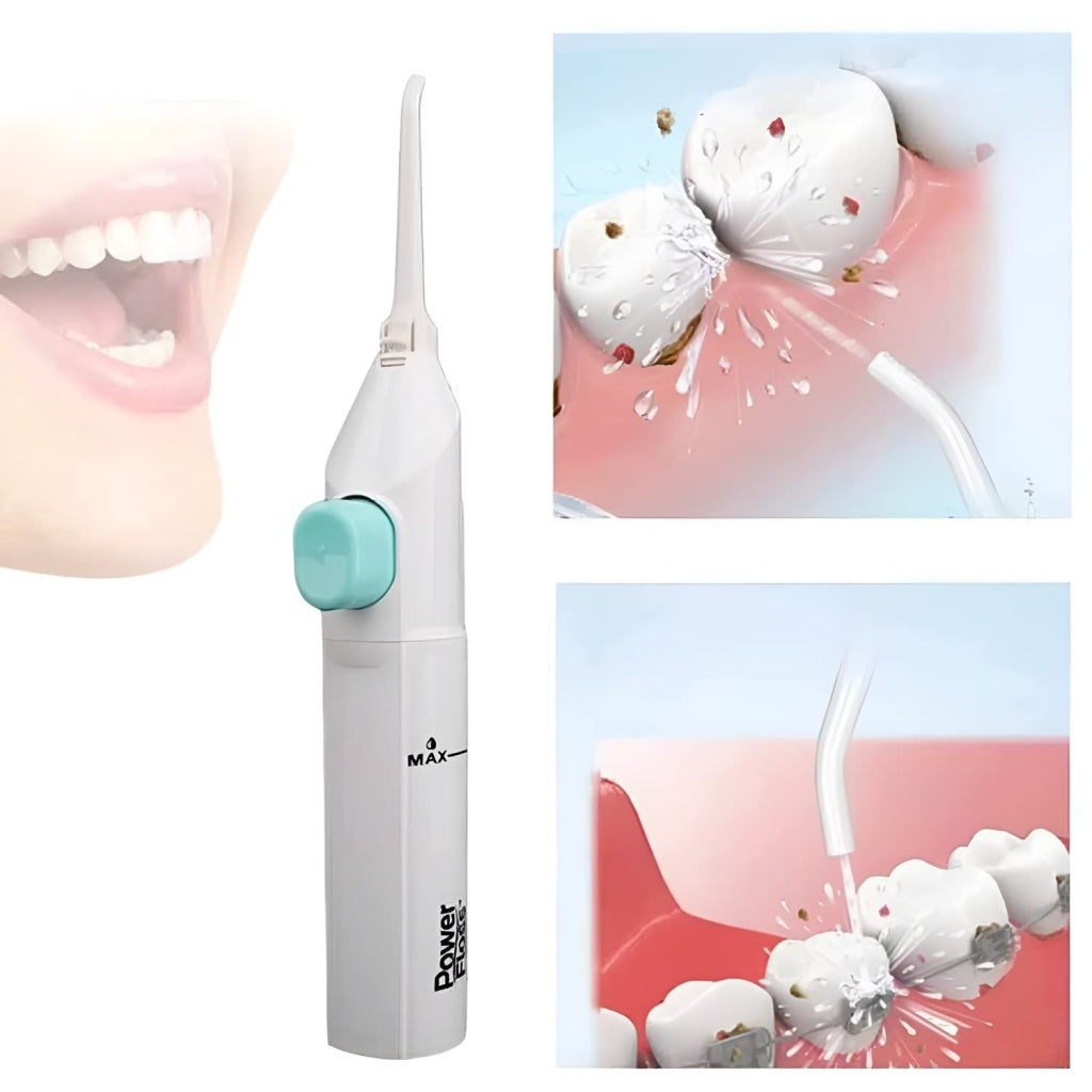 Portable Dental Water Flosser β Cordless Air Pressure Oral Irrigator for Teeth Cleaning | Manual Water Jet Tooth Cleaner for Travel & Daily Dental Care (White)