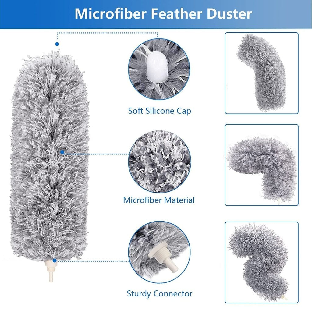 Microfiber Feather Duster with 100-Inch Telescopic Extension Pole β Flexible, Scratch-Free & Washable Cleaning Tool for High Ceilings, Fans, Windows, Furniture, Roof (Grey)