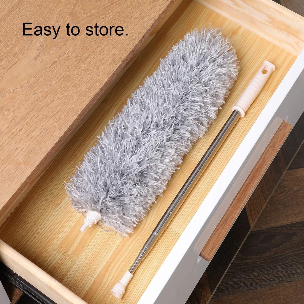 Microfiber Feather Duster with 100-Inch Telescopic Extension Pole β Flexible, Scratch-Free & Washable Cleaning Tool for High Ceilings, Fans, Windows, Furniture, Roof (Grey)
