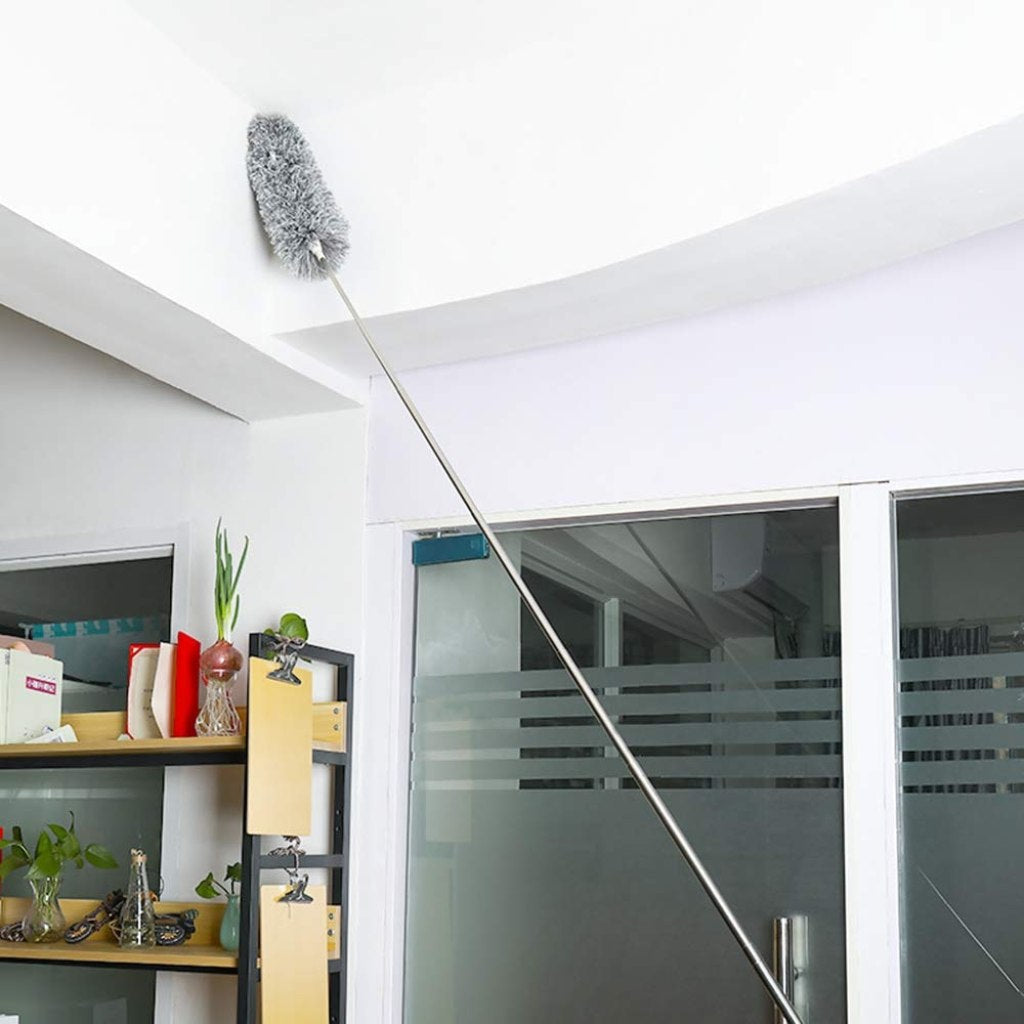 Microfiber Feather Duster with 100-Inch Telescopic Extension Pole β Flexible, Scratch-Free & Washable Cleaning Tool for High Ceilings, Fans, Windows, Furniture, Roof (Grey)