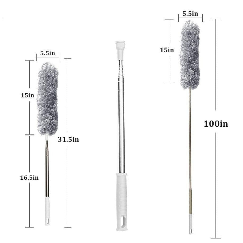 Microfiber Feather Duster with 100-Inch Telescopic Extension Pole β Flexible, Scratch-Free & Washable Cleaning Tool for High Ceilings, Fans, Windows, Furniture, Roof (Grey)