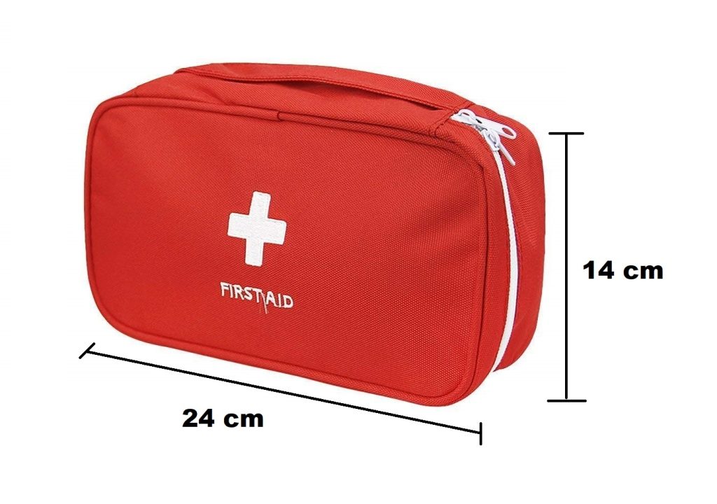 Travel Medicine Pouch First Aid Kit Organizer Bag | Portable Emergency Storage Bag for Car, Office, Home | Empty Medical Box with Compartments (Red, Polyester)