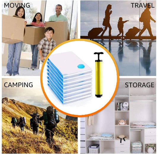 Heavy Quality Vacuum Storage Reusable Zip Lock Smart Space Saver Bags with Hand Pump – Set of 5 Bags + 1 Pump for Travel, Clothes, Bedding, Seasonal Storage