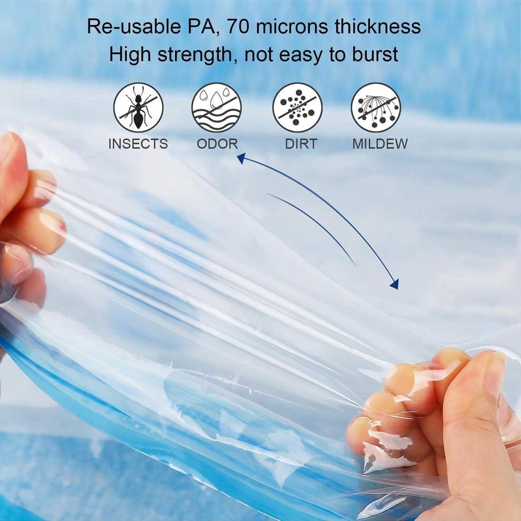 Heavy Quality Vacuum Storage Reusable Zip Lock Smart Space Saver Bags with Hand Pump – Set of 5 Bags + 1 Pump for Travel, Clothes, Bedding, Seasonal Storage