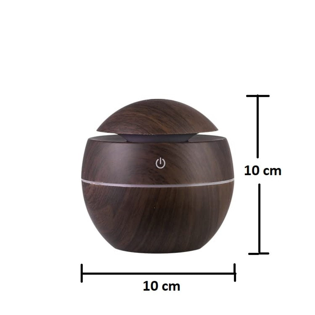 Wooden Cool Mist Humidifier & Essential Oil Diffuser – 130ml Aroma Air Humidifier with 7-Color LED Light | USB Powered for Car, Office, Baby Room | Quiet & Stylish Home Fragrance Solution