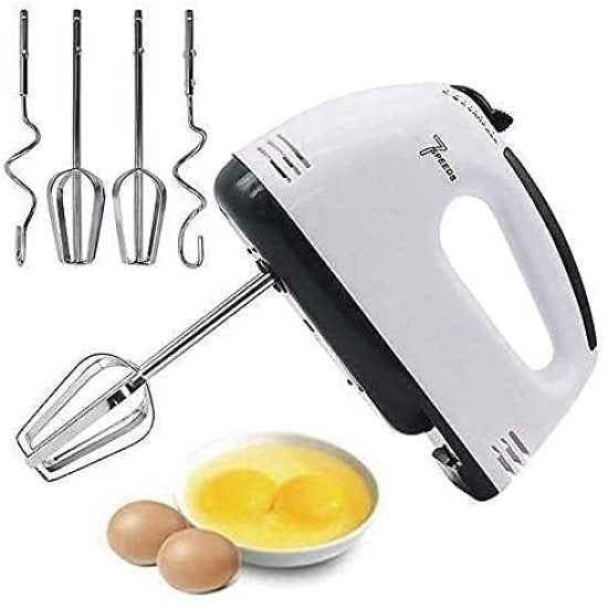 260W Electric Hand Mixer Beater & Blender | 7-Speed Control Kitchen Whisk with Chrome Beaters & Dough Hooks | Lightweight ABS Body | Multipurpose Hand Blender (White)