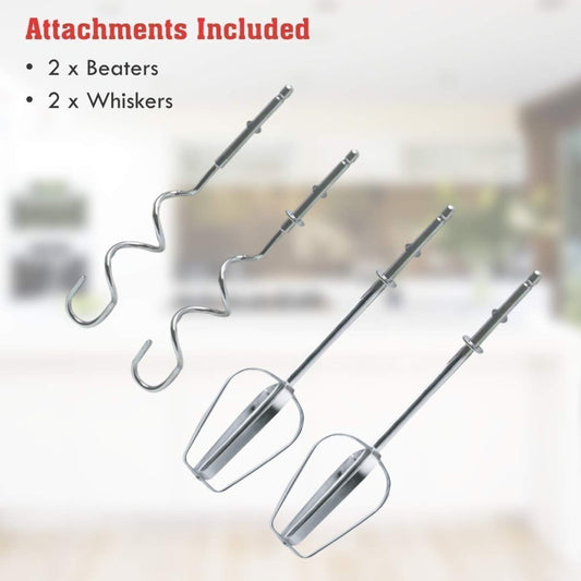 260W Electric Hand Mixer Beater & Blender | 7-Speed Control Kitchen Whisk with Chrome Beaters & Dough Hooks | Lightweight ABS Body | Multipurpose Hand Blender (White)