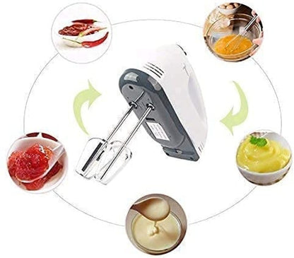 260W Electric Hand Mixer Beater & Blender | 7-Speed Control Kitchen Whisk with Chrome Beaters & Dough Hooks | Lightweight ABS Body | Multipurpose Hand Blender (White)