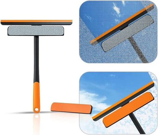 3-in-1 Glass Cleaning Wiper with Rotatable Silicone Squeegee, Scrub Sponge & Mesh Screen Cleaner – Multifunctional Wiper for Kitchen, Bathroom, Window, and Home Cleaning