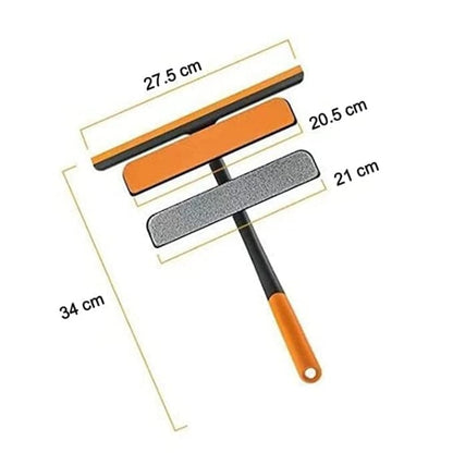 3-in-1 Glass Cleaning Wiper with Rotatable Silicone Squeegee, Scrub Sponge & Mesh Screen Cleaner – Multifunctional Wiper for Kitchen, Bathroom, Window, and Home Cleaning