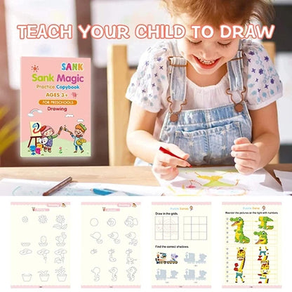 4 Pcs Magic Practice Copybook & 10 Refills for Kids Handwriting | English Reusable Magical Tracing Book | Letter Writing Set