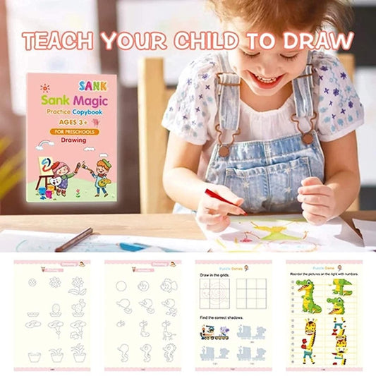 4 Pcs Magic Practice Copybook & 10 Refills for Kids Handwriting | English Reusable Magical Tracing Book | Letter Writing Set