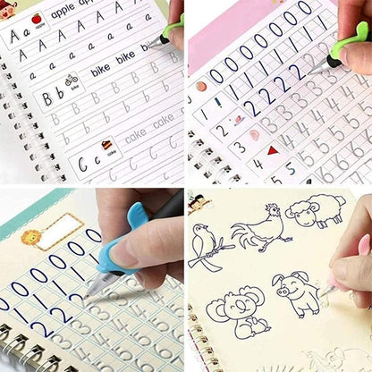 4 Pcs Magic Practice Copybook & 10 Refills for Kids Handwriting | English Reusable Magical Tracing Book | Letter Writing Set