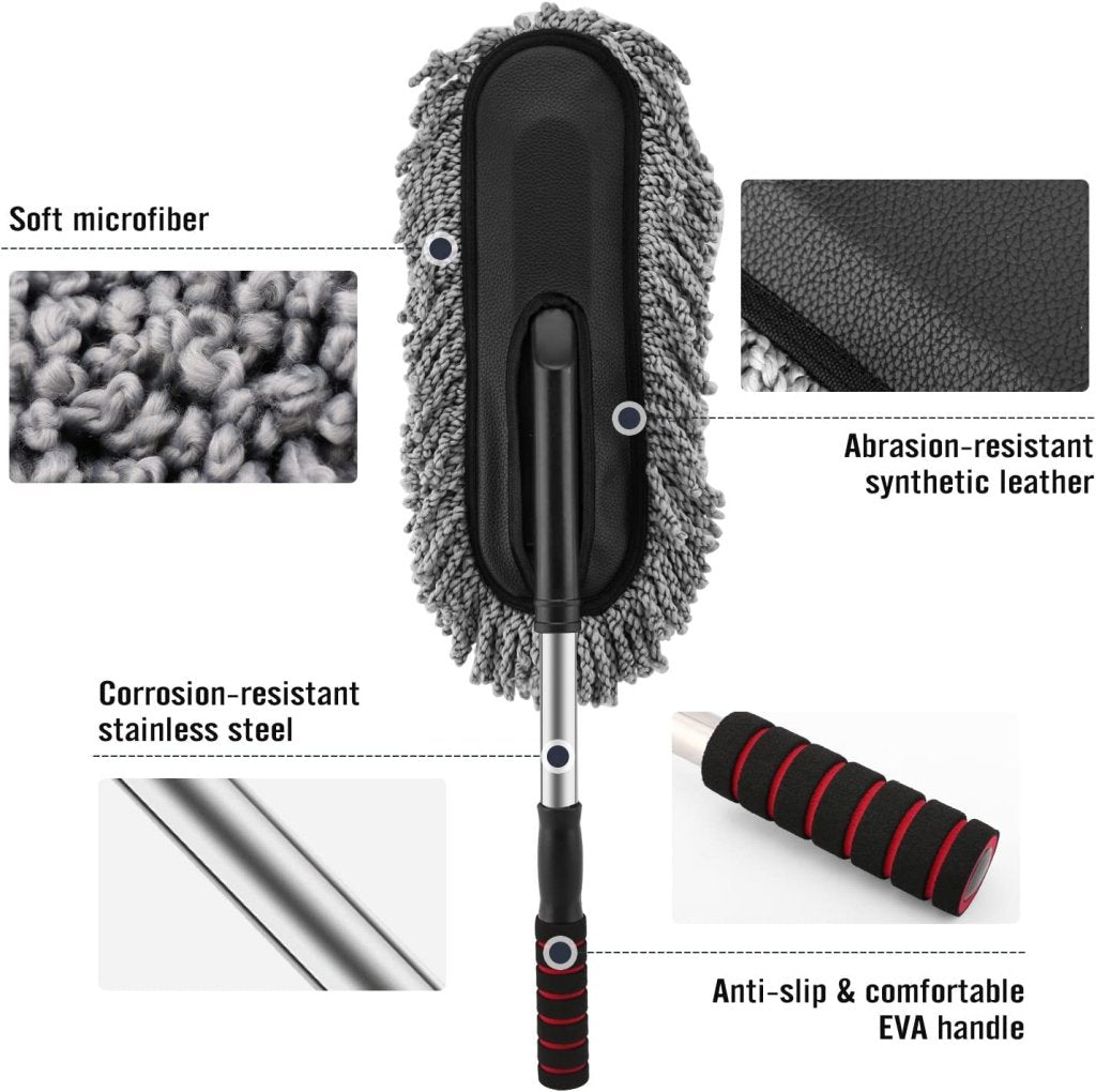 Microfiber Car Cleaning Brush Duster with Long Handle | Multipurpose Mop Dust Cleaner for Car, Home, Kitchen, Office | Expandable & Scratch-Free | Blue