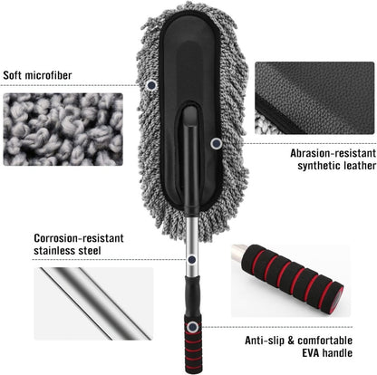 Microfiber Car Cleaning Brush Duster with Long Handle | Multipurpose Mop Dust Cleaner for Car, Home, Kitchen, Office | Expandable & Scratch-Free | Blue