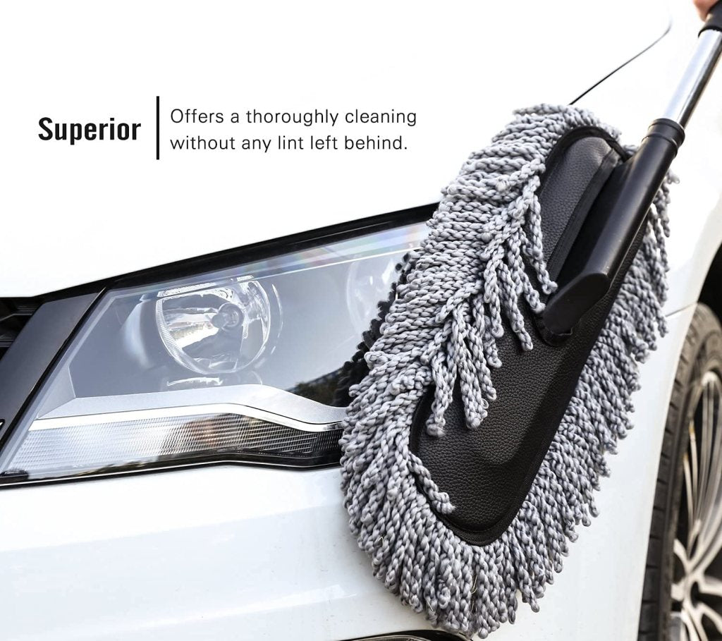Microfiber Car Cleaning Brush Duster with Long Handle | Multipurpose Mop Dust Cleaner for Car, Home, Kitchen, Office | Expandable & Scratch-Free | Blue