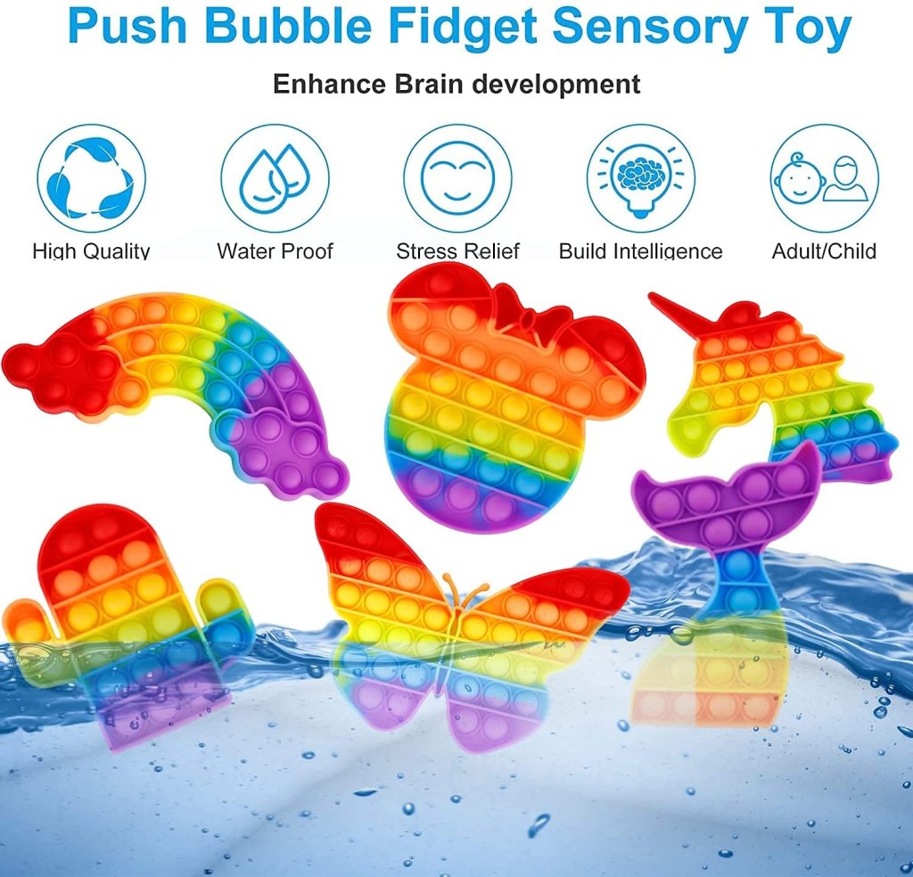 Rainbow Pop It Fidget Toys, Push Pop Bubble Fidget Sensory Toy, Autism Special Needs Silicone Stress Relief Toy, Great Fidget Toy for Kids and Adults