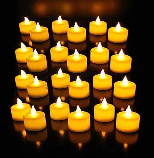 Battery Operated LED Diya Candle Lights | Flickering Flameless Tea Lights for Diwali & Home Decoration | Warm Yellow (Pack of 24 Pcs)