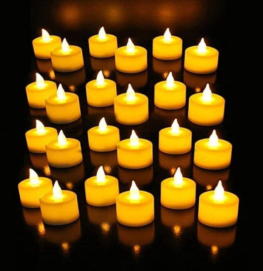 Battery Operated LED Diya Candle Lights | Flickering Flameless Tea Lights for Diwali & Home Decoration | Warm Yellow (Pack of 24 Pcs)