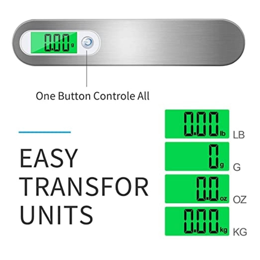 Digital Luggage Weighing Scale | 50kg Portable Electronic Hook Scale with Backlit LCD | Travel Suitcase Weight Checker for Flights, Home, Fishing, Backpacking (Grey, Steel)