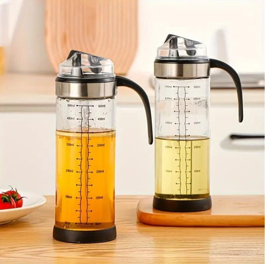 Auto-Flip Glass Oil Dispenser Bottle (500ml) – Borosilicate Glass with Ergonomic Handle & Leak-Proof Spout