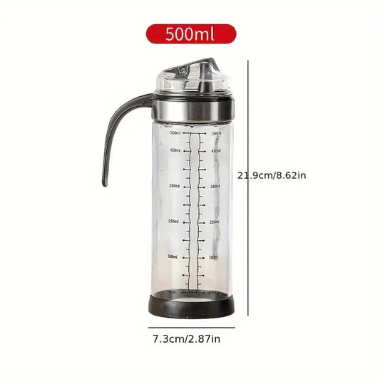 Auto-Flip Glass Oil Dispenser Bottle (500ml) – Borosilicate Glass with Ergonomic Handle & Leak-Proof Spout