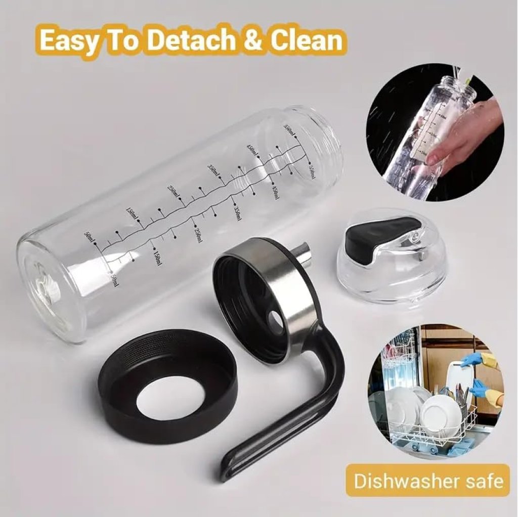 Auto-Flip Glass Oil Dispenser Bottle (500ml) – Borosilicate Glass with Ergonomic Handle & Leak-Proof Spout